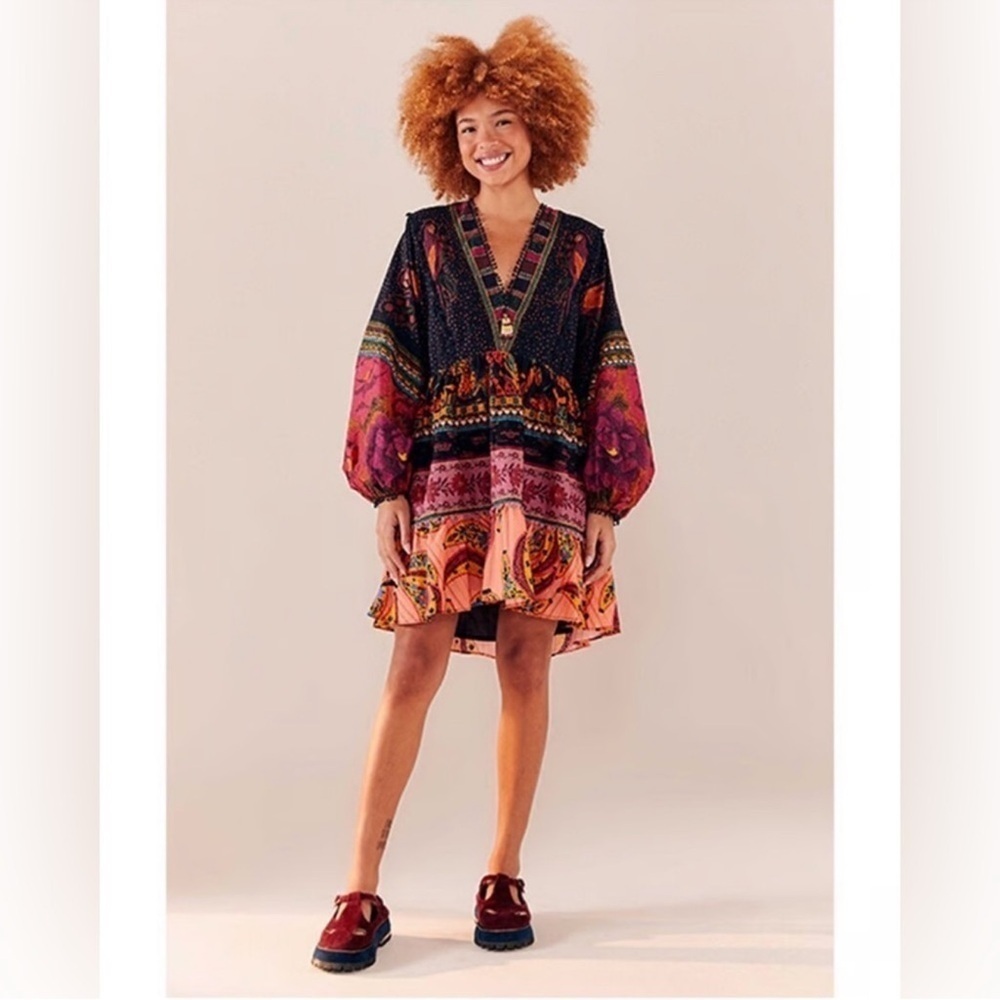 Farm Rio Mix Patchwork Long-sleeve Minidress - Picture 3 of 11